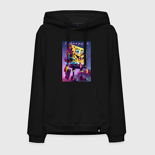 Мужская толстовка-худи Sponge Bob with a pistol - cyberpunk ai art / Черный – фото 1