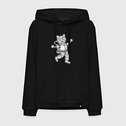 Толстовка-худи хлопковая мужская Пёсик астронавт, цвет: черный