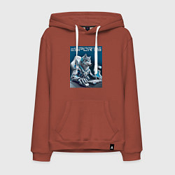 Толстовка-худи хлопковая мужская Крутой волчара киберспортсмен - нейросеть, цвет: кирпичный