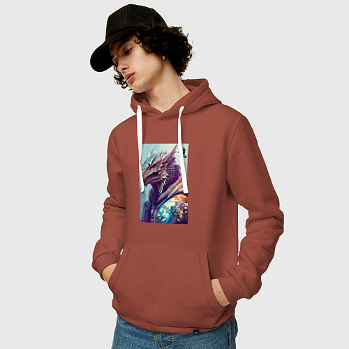 Мужская толстовка-худи Cool dragon - hieroglyph ai art / Кирпичный – фото 3