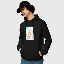 Толстовка-худи хлопковая мужская Милый зайчонок с барабаном, цвет: черный — фото 2