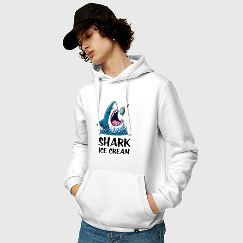 Мужская толстовка-худи Shark ice cream - ai art / Белый – фото 3