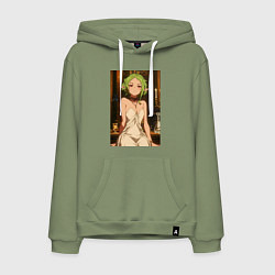 Толстовка-худи хлопковая мужская Реинкарнация безработного Сильфиетта вечернее плат, цвет: авокадо