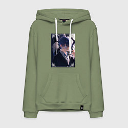 Толстовка-худи хлопковая мужская Тёмный дворецкий Сиэль Фантомхайв пьет чай, цвет: авокадо