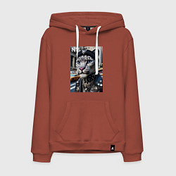 Толстовка-худи хлопковая мужская Леопард панк из Нью-Йорка - нейросеть, цвет: кирпичный