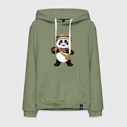 Толстовка-худи хлопковая мужская Веселая панда следопыт, цвет: авокадо