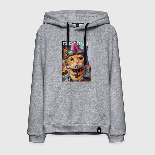 Мужская толстовка-худи Котёнок панк музыкант из Нью-Йорка - нейросеть / Меланж – фото 1