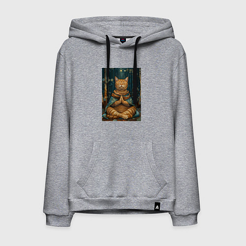 Мужская толстовка-худи Кот на медитации / Меланж – фото 1