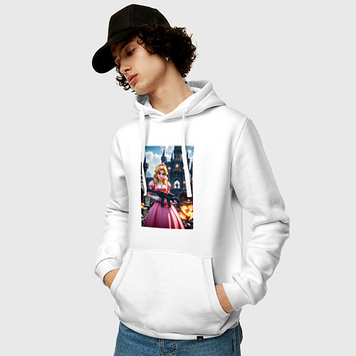 Мужская толстовка-худи Принцесса Пич с автоматом / Белый – фото 3