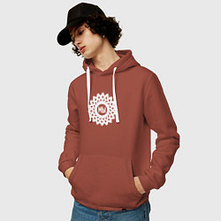 Толстовка-худи хлопковая мужская Мы в круговом орнаменте из белых рук, цвет: кирпичный — фото 2