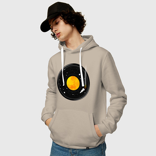 Мужская толстовка-худи Космос в виде виниловой пластинки / Миндальный – фото 3