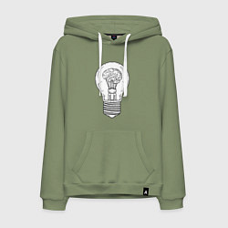 Толстовка-худи хлопковая мужская Мозг и лампочка, цвет: авокадо