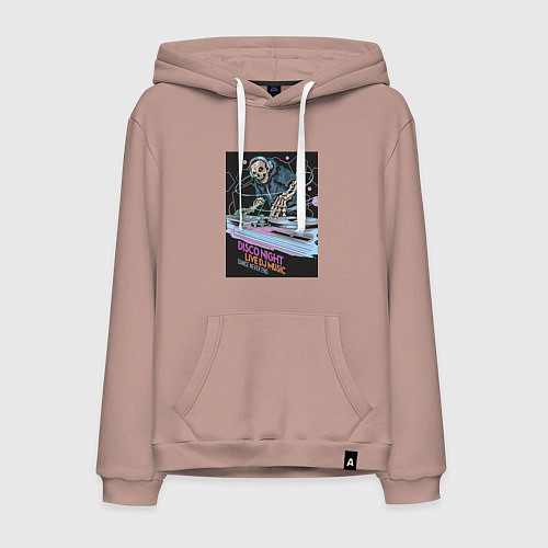 Мужская толстовка-худи Диджей скелет в наушниках / Пыльно-розовый – фото 1