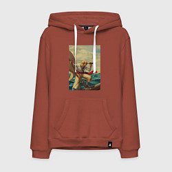 Толстовка-худи хлопковая мужская Моряк и подзорная труба, цвет: кирпичный