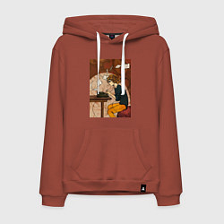 Толстовка-худи хлопковая мужская Писатель, цвет: кирпичный
