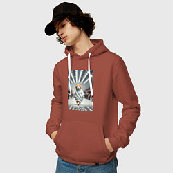 Толстовка-худи хлопковая мужская Крутой рыжий кот на модном показе животных, цвет: кирпичный — фото 2