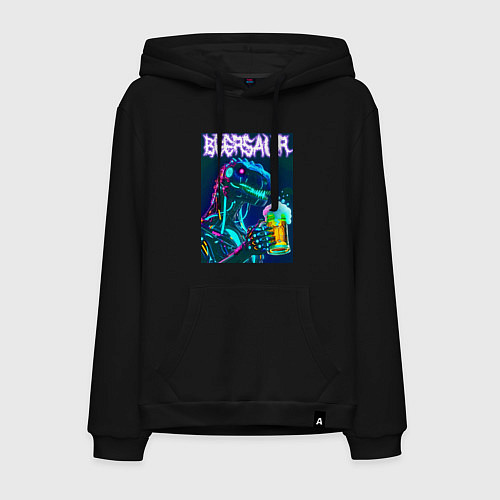 Мужская толстовка-худи Neon cyber beersaur - neon glow fantasy / Черный – фото 1