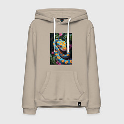 Толстовка-худи хлопковая мужская Змея в зелени, цвет: миндальный