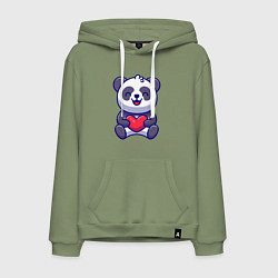 Толстовка-худи хлопковая мужская Весёлая панда с сердцем, цвет: авокадо