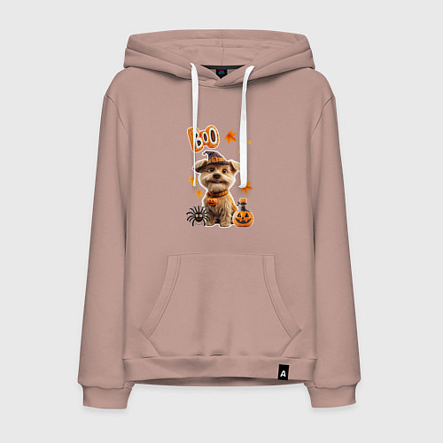 Мужская толстовка-худи Собака в костюме хеллоуин / Пыльно-розовый – фото 1