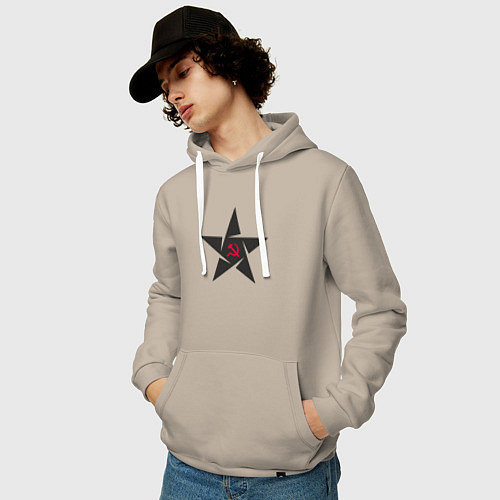 Мужская толстовка-худи Black star USSR / Миндальный – фото 3