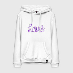 Толстовка-худи хлопковая мужская Love написанный от руки с линиями вокруг, цвет: белый