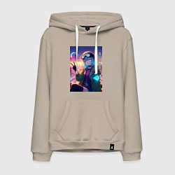 Толстовка-худи хлопковая мужская Кибер Марин - коллаба, цвет: миндальный