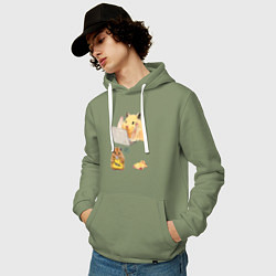 Толстовка-худи хлопковая мужская Хомяки за работой - распорядок дня мем, цвет: авокадо — фото 2