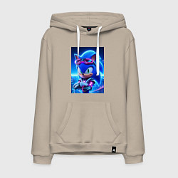 Толстовка-худи хлопковая мужская Крутой кибер ёжик - неоновое свечение, цвет: миндальный