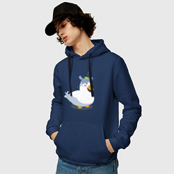 Толстовка-худи хлопковая мужская Милая уточка гусь с цветочком на голове, цвет: тёмно-синий — фото 2