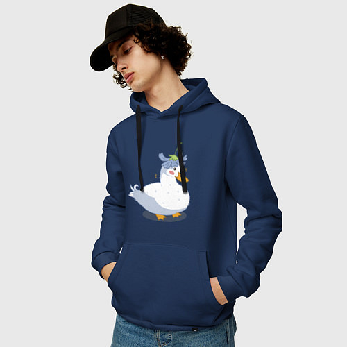 Мужская толстовка-худи Милая уточка гусь с цветочком на голове / Тёмно-синий – фото 3