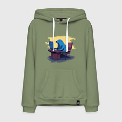 Толстовка-худи хлопковая мужская Тюлень за компьютером, цвет: авокадо