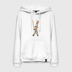 Толстовка-худи хлопковая мужская Заяц спортсмен, цвет: белый