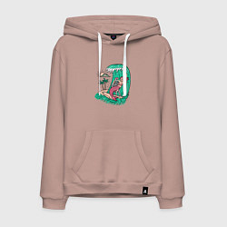 Толстовка-худи хлопковая мужская Серфер и русалка, цвет: пыльно-розовый