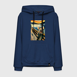 Толстовка-худи хлопковая мужская Мышка кричит на картине Эдварда Мунка - мем искусс, цвет: тёмно-синий