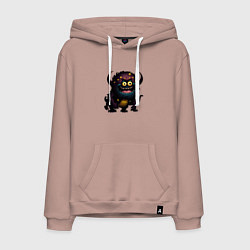 Толстовка-худи хлопковая мужская Страшный черный монстрик, цвет: пыльно-розовый