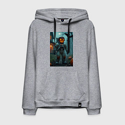 Толстовка-худи хлопковая мужская Тыква Джек космонавт, цвет: меланж