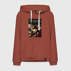 Толстовка-худи хлопковая мужская Крёстный отец мяуфии - нейроарт, цвет: кирпичный