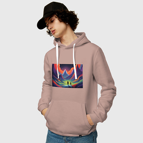 Мужская толстовка-худи Фантастический красочный пейзаж / Пыльно-розовый – фото 3