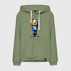 Толстовка-худи хлопковая мужская Ёжик Соник - граффити, цвет: авокадо