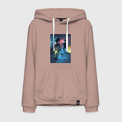 Толстовка-худи хлопковая мужская Дандадан: Момо Аясэ, цвет: пыльно-розовый