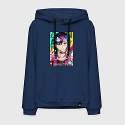 Толстовка-худи хлопковая мужская Дандадан: Момо Аясэ, цвет: тёмно-синий
