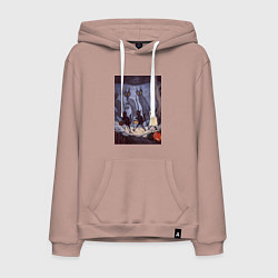 Толстовка-худи хлопковая мужская Коты на хэллоуин, цвет: пыльно-розовый