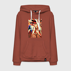 Толстовка-худи хлопковая мужская Ван-Пис Луффи Монки арт, цвет: кирпичный