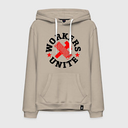 Толстовка-худи хлопковая мужская Работники клавиатуры, цвет: миндальный