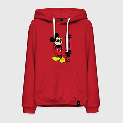 Толстовка-худи хлопковая мужская Микки Маус и надпись, цвет: красный