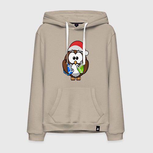 Мужская толстовка-худи Сова Клаус / Миндальный – фото 1