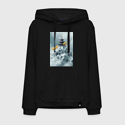 Толстовка-худи хлопковая мужская Тихий японский пейзаж, цвет: черный