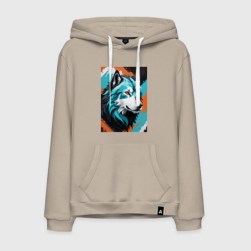 Мужская толстовка-худи Серо-голубой волк / Миндальный – фото 1