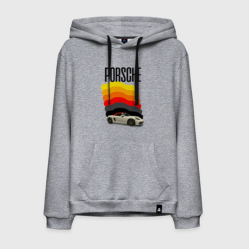 Мужская толстовка-худи Автомобиль Porsche на фоне флага ФРГ / Меланж – фото 1